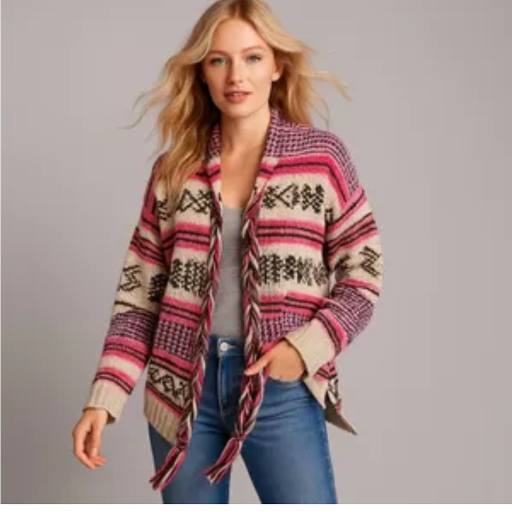 American Eagle Outfitters Pink and Cream Cardigan- worn a bunch but good shape
